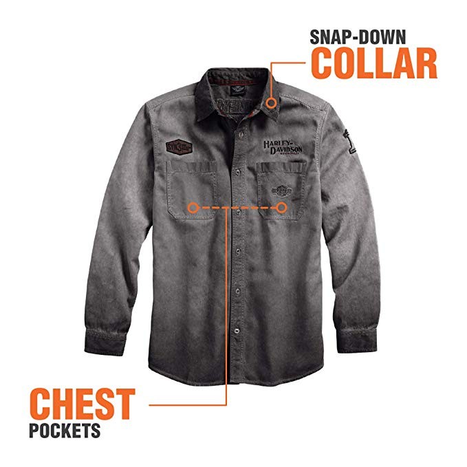 Harley-Davidson Men’s Iron Block Long-Sleeve Shirt, Grey – SHOP ...