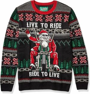 Black Santa Live to Ride, Ride to Live Ugly Christmas Sweater