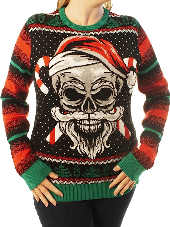 Black Santa Skull Ugly Christmas Sweater